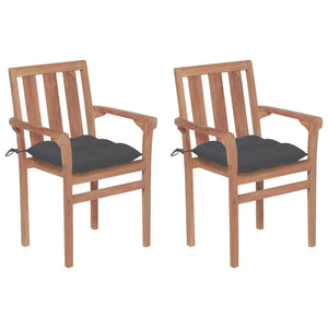 vidaXL Garden Chairs 2 pcs. with Anthracite Cushions Solid Teak Wood