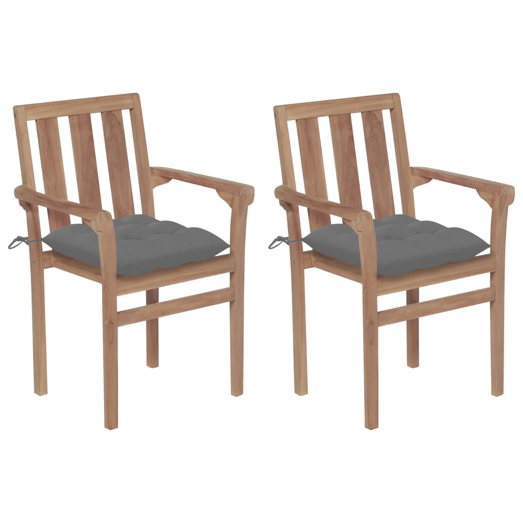 vidaXL Garden Chairs 2 pcs. with Gray Cushions Solid Teak Wood