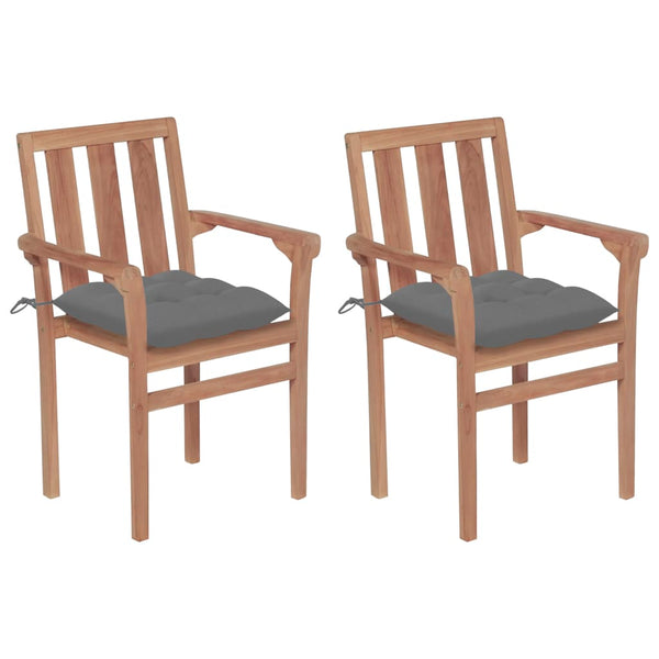 vidaXL Garden Chairs 2 pcs. with Gray Cushions Solid Teak Wood
