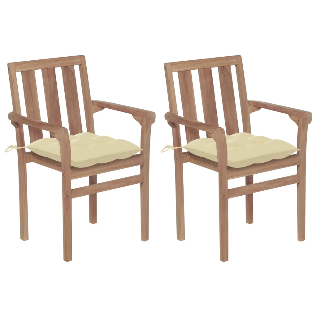 vidaXL Garden Chairs 2 pcs. with Cream White Cushions Solid Teak Wood