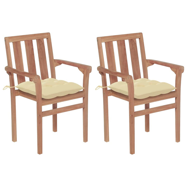 vidaXL Garden Chairs 2 pcs. with Cream White Cushions Solid Teak Wood