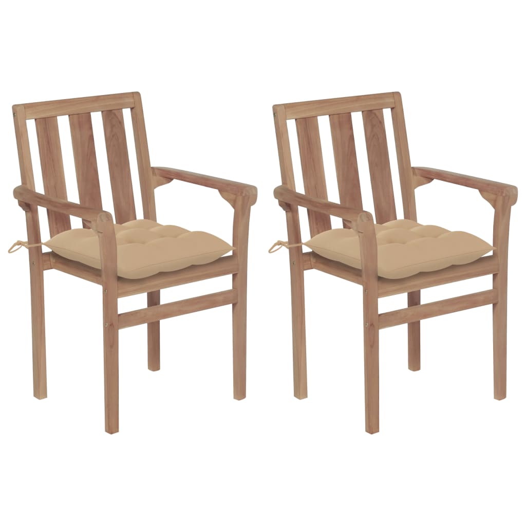 vidaXL Garden Chairs 2 pcs. with Beige Cushions Solid Teak Wood