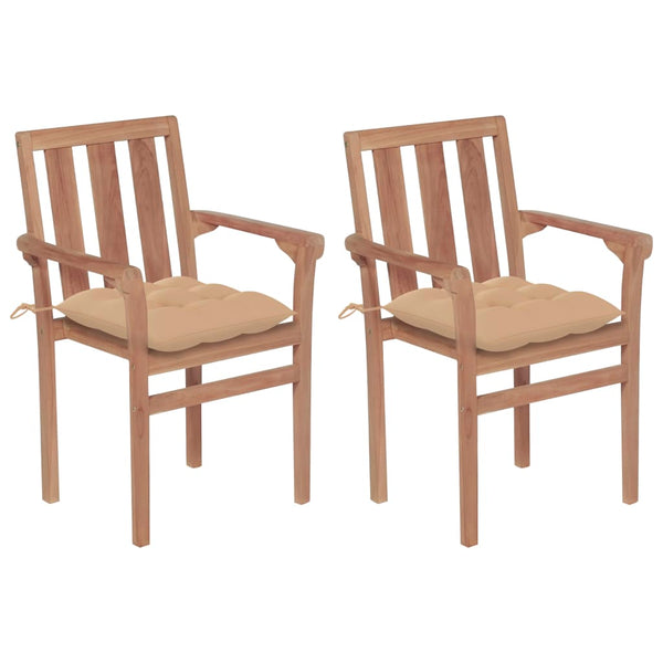 vidaXL Garden Chairs 2 pcs. with Beige Cushions Solid Teak Wood