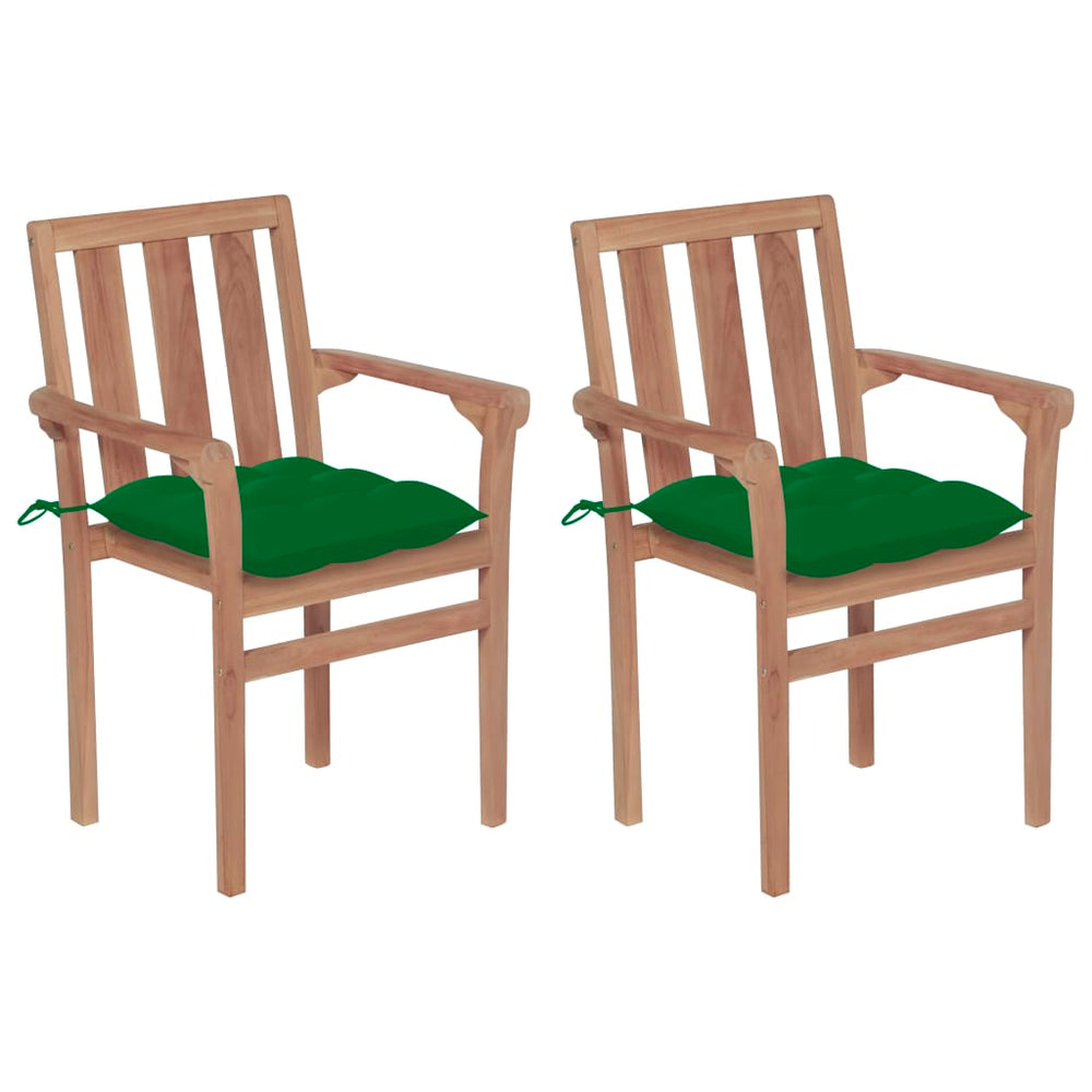 vidaXL Garden Chairs 2 pcs. with Green Cushions Solid Teak Wood
