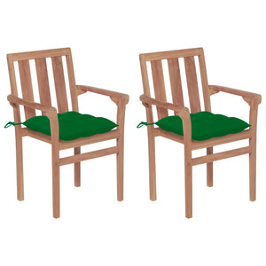 vidaXL Garden Chairs 2 pcs. with Green Cushions Solid Teak Wood