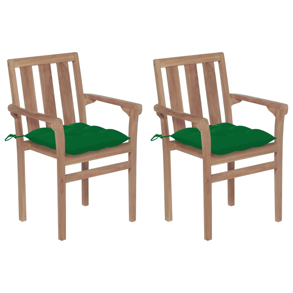 vidaXL Garden Chairs 2 pcs. with Green Cushions Solid Teak Wood