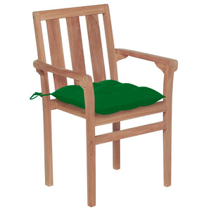 vidaXL Garden Chairs 2 pcs. with Green Cushions Solid Teak Wood