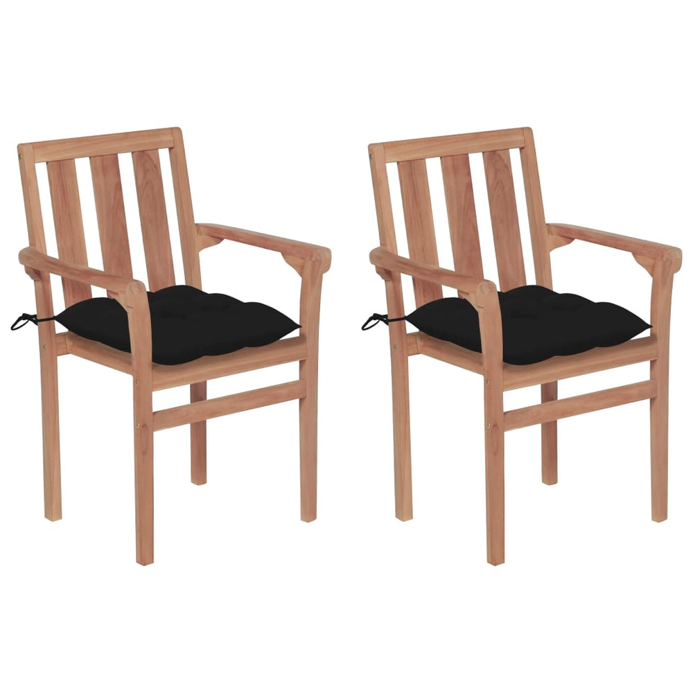 vidaXL Garden Chairs 2 pcs. with Black Cushions Solid Teak Wood