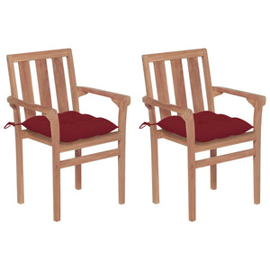 vidaXL Garden Chairs 2 pcs. with Wine Red Cushions Solid Teak Wood