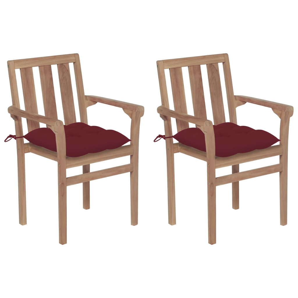 vidaXL Garden Chairs 2 pcs. with Wine Red Cushions Solid Teak Wood