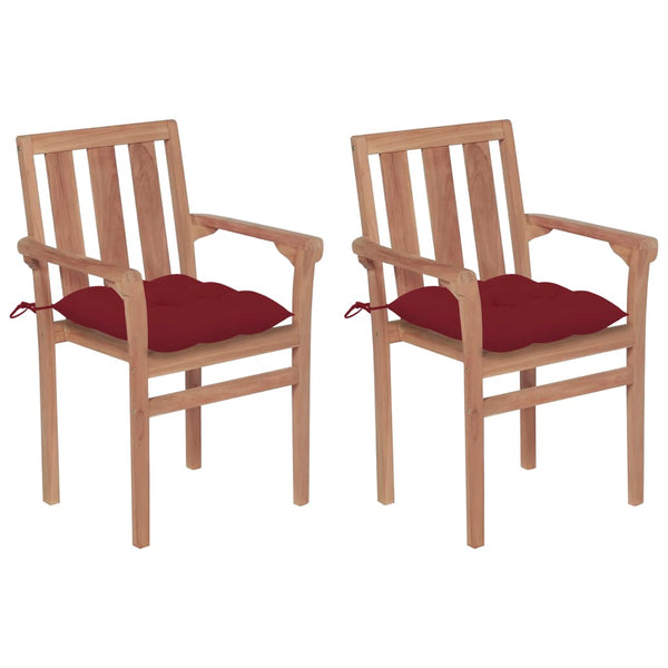 vidaXL Garden Chairs 2 pcs. with Wine Red Cushions Solid Teak Wood