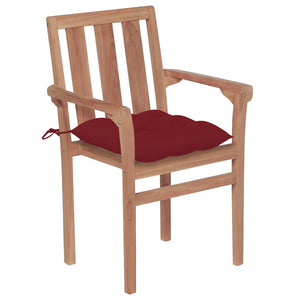 vidaXL Garden Chairs 2 pcs. with Wine Red Cushions Solid Teak Wood