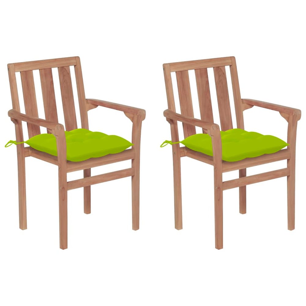 vidaXL Garden Chairs 2 pcs. with Light Green Cushions Solid Teak Wood