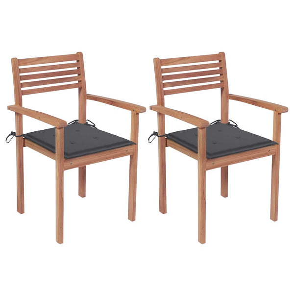 vidaXL Garden Chairs 2 pcs. with Anthracite Cushions Solid Teak Wood