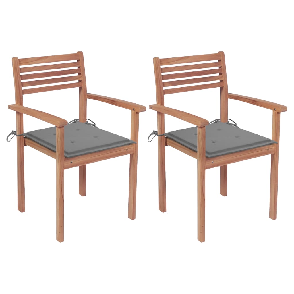vidaXL Garden Chairs 2 pcs. with Gray Cushions Solid Teak Wood