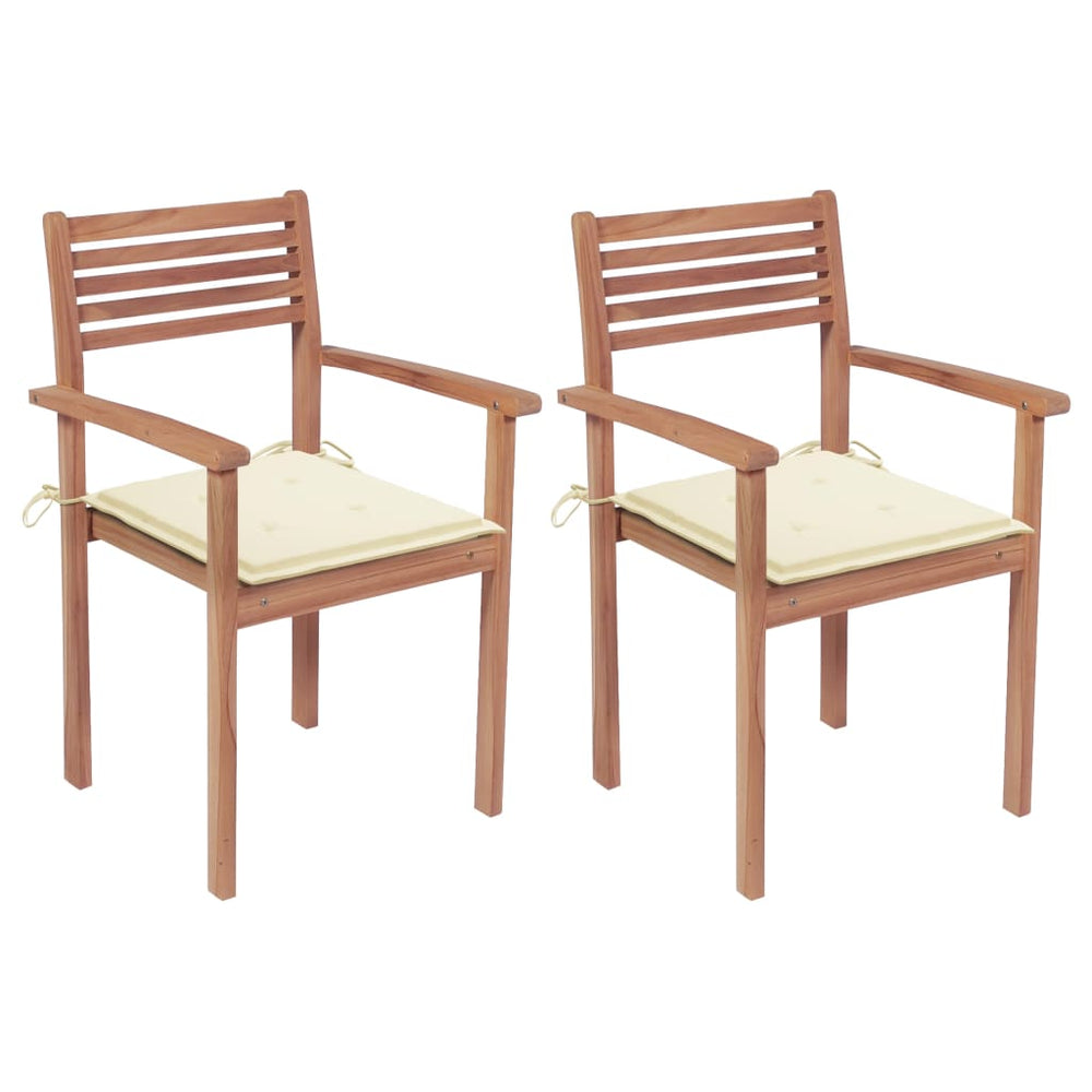 vidaXL Garden Chairs 2 pcs. with Cream White Cushions Solid Teak Wood