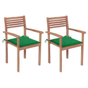 vidaXL Garden Chairs 2 pcs. with Green Cushions Solid Teak Wood