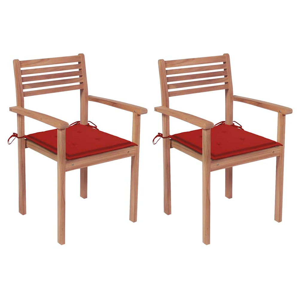 vidaXL Garden Chairs 2 pcs. with Red Cushions Solid Teak Wood