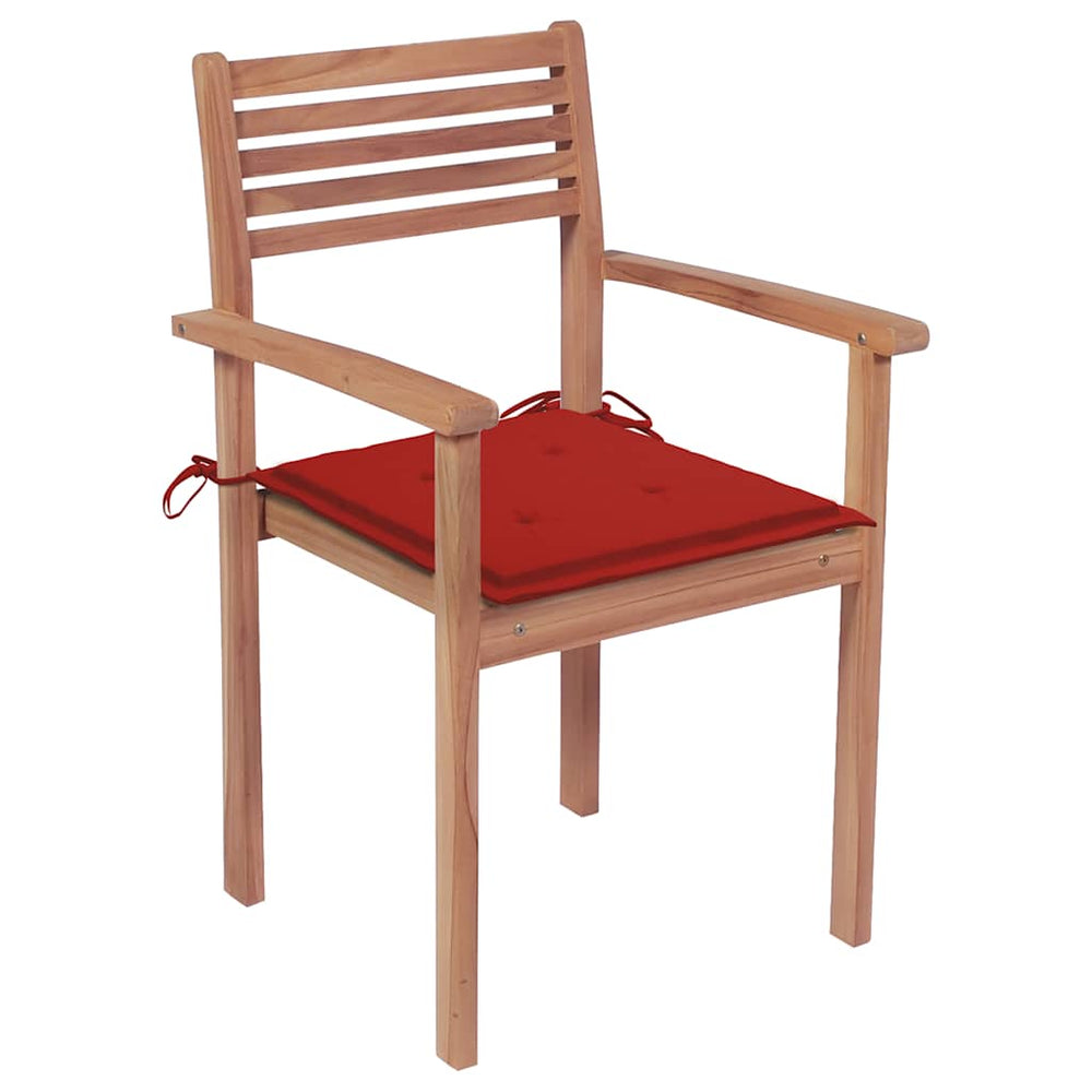 vidaXL Garden Chairs 2 pcs. with Red Cushions Solid Teak Wood