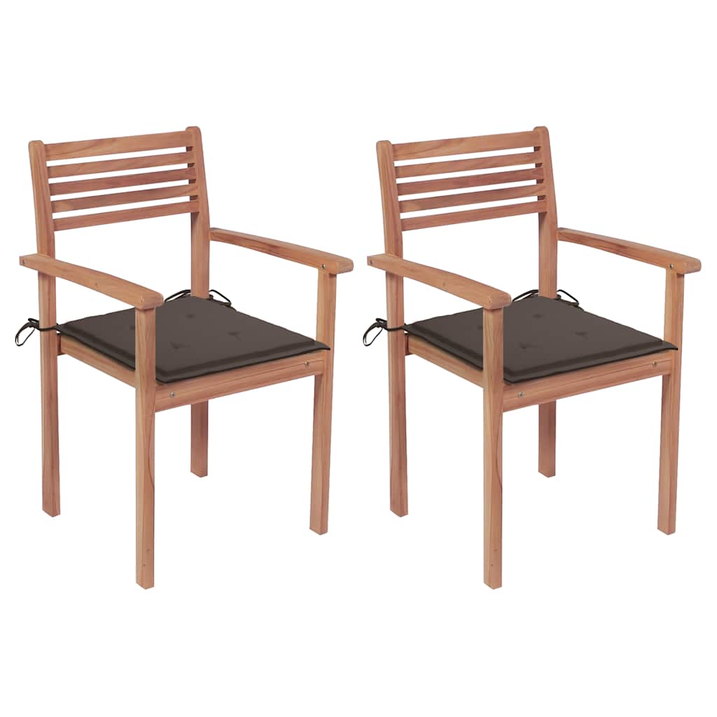 vidaXL Garden Chairs 2 pcs. with Taupe Cushions Solid Teak Wood