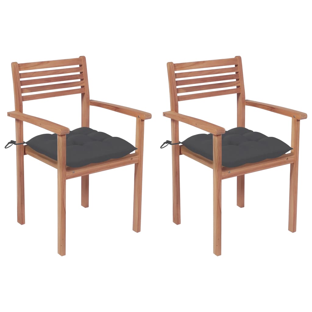 vidaXL Garden Chairs 2 pcs. with Anthracite Cushions Solid Teak Wood