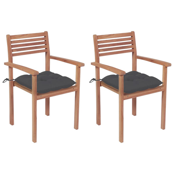 vidaXL Garden Chairs 2 pcs. with Anthracite Cushions Solid Teak Wood