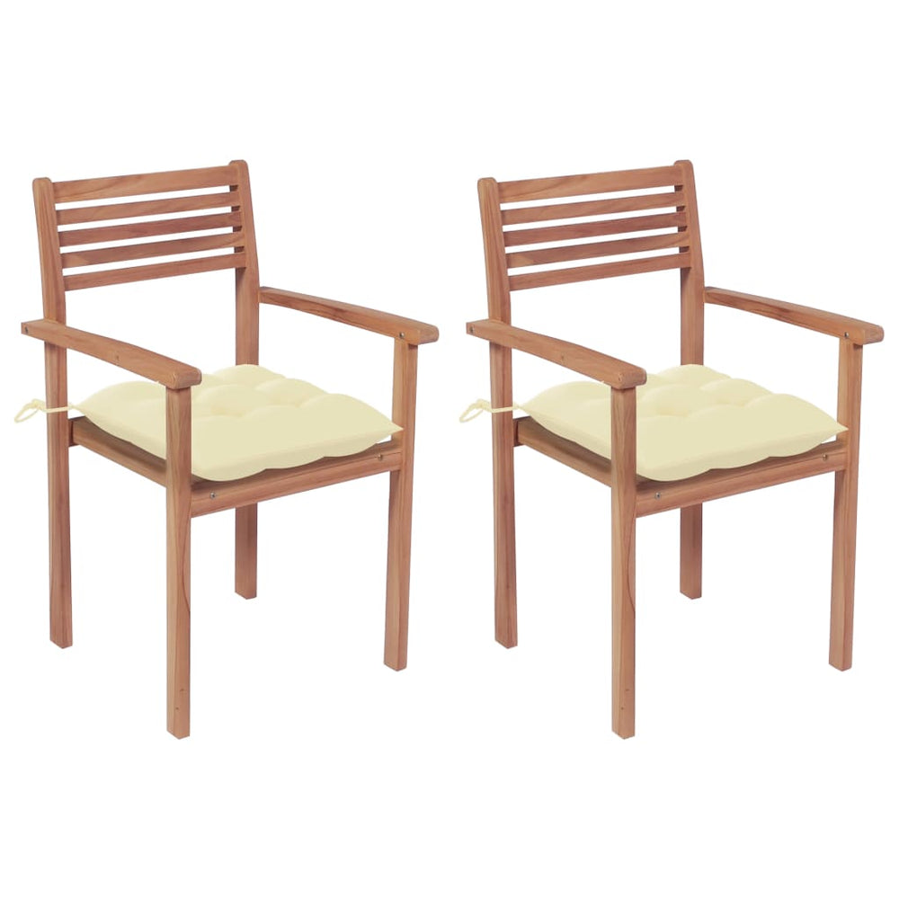 vidaXL Garden Chairs 2 pcs. with Cream White Cushions Solid Teak Wood