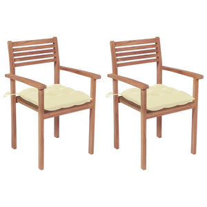vidaXL Garden Chairs 2 pcs. with Cream White Cushions Solid Teak Wood