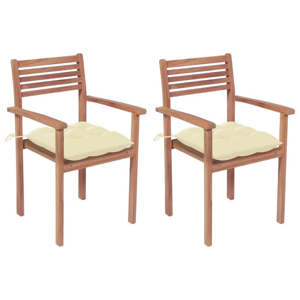 vidaXL Garden Chairs 2 pcs. with Cream White Cushions Solid Teak Wood