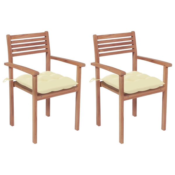 vidaXL Garden Chairs 2 pcs. with Cream White Cushions Solid Teak Wood