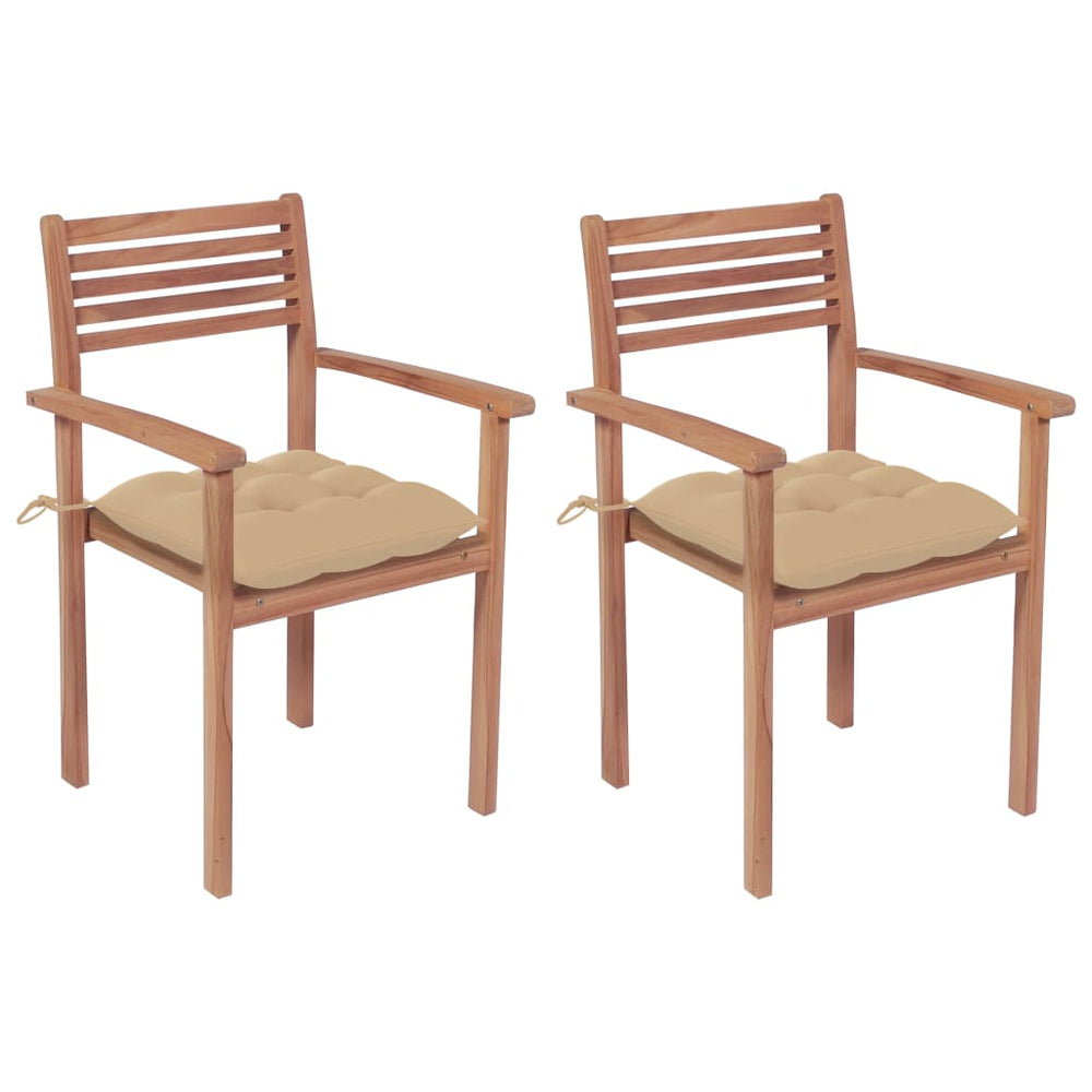vidaXL Garden Chairs 2 pcs. with Beige Cushions Solid Teak Wood