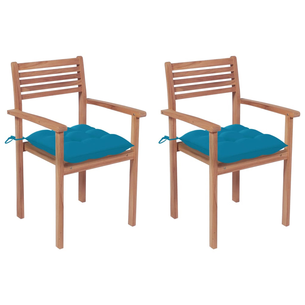 vidaXL Garden Chairs 2 pcs. with Light Blue Cushions Solid Teak Wood