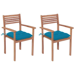 vidaXL Garden Chairs 2 pcs. with Light Blue Cushions Solid Teak Wood