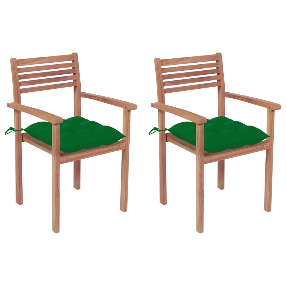 vidaXL Garden Chairs 2 pcs. with Green Cushions Solid Teak Wood