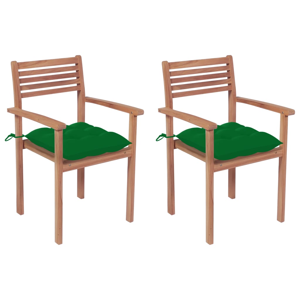 vidaXL Garden Chairs 2 pcs. with Green Cushions Solid Teak Wood