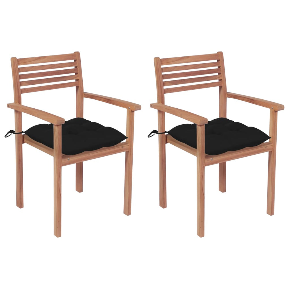 vidaXL Garden Chairs 2 pcs. with Black Cushions Solid Teak Wood