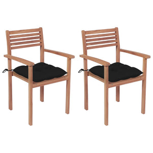 vidaXL Garden Chairs 2 pcs. with Black Cushions Solid Teak Wood