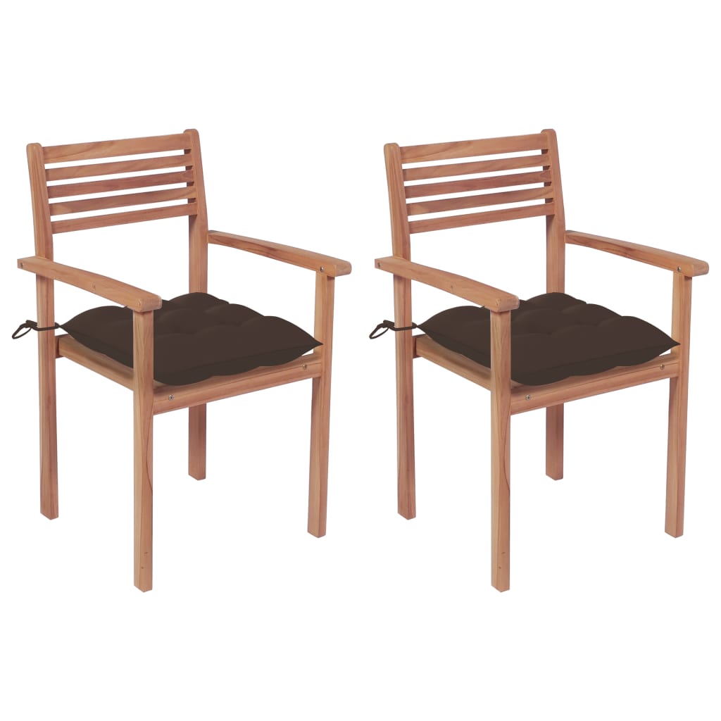vidaXL Garden Chairs 2 pcs. with Taupe Cushions Solid Teak Wood