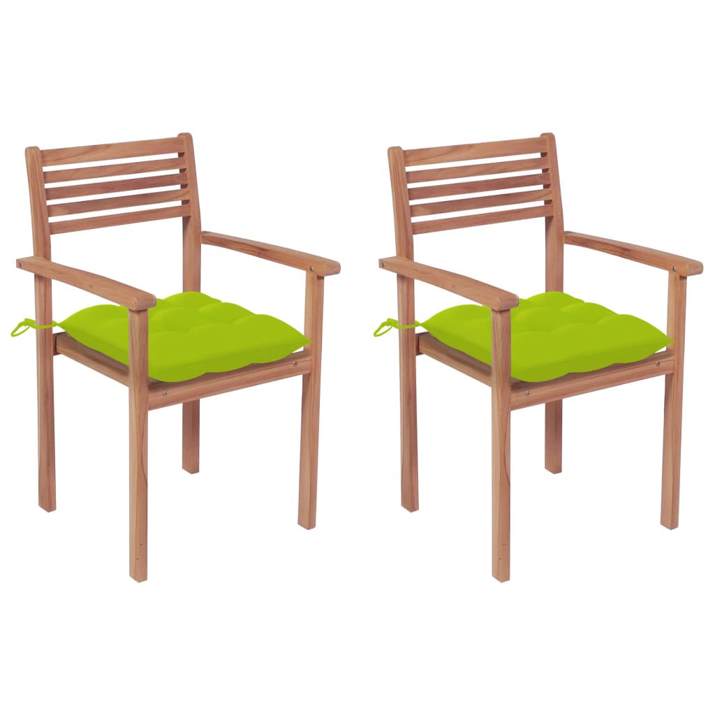 vidaXL Garden Chairs 2 pcs. with Light Green Cushions Solid Teak Wood