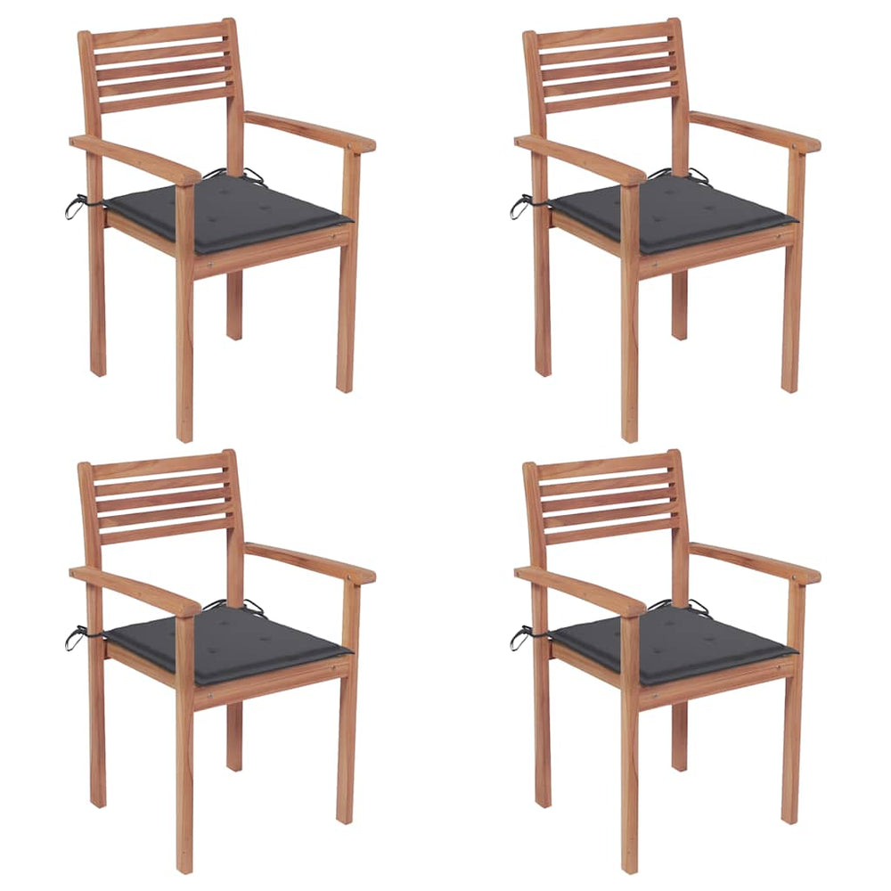 vidaXL Garden Chairs 4 pcs. with Anthracite Cushions Solid Teak Wood