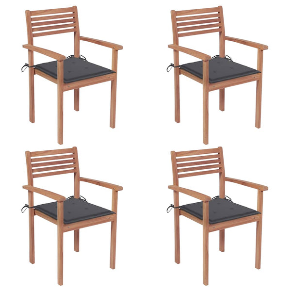 vidaXL Garden Chairs 4 pcs. with Anthracite Cushions Solid Teak Wood