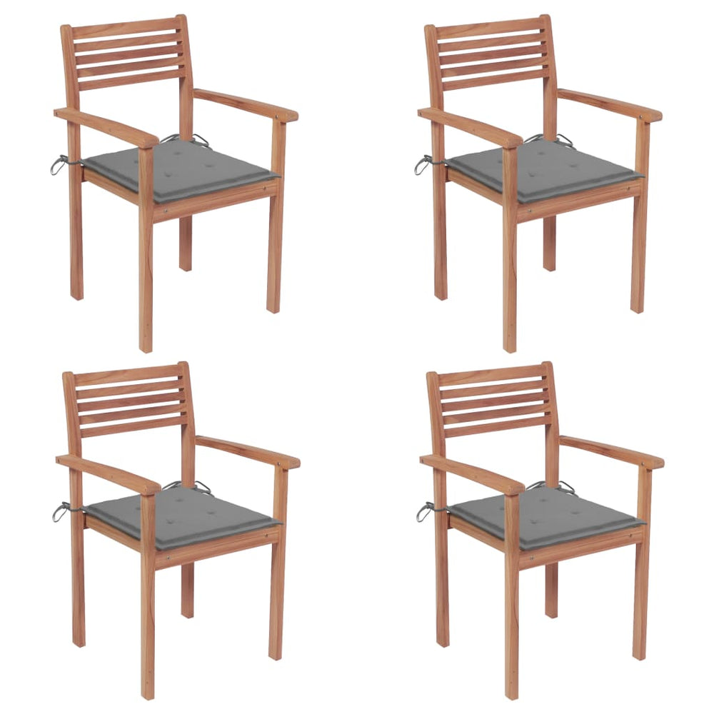 vidaXL Garden Chairs 4 pcs. with Grey Cushions Solid Teak Wood