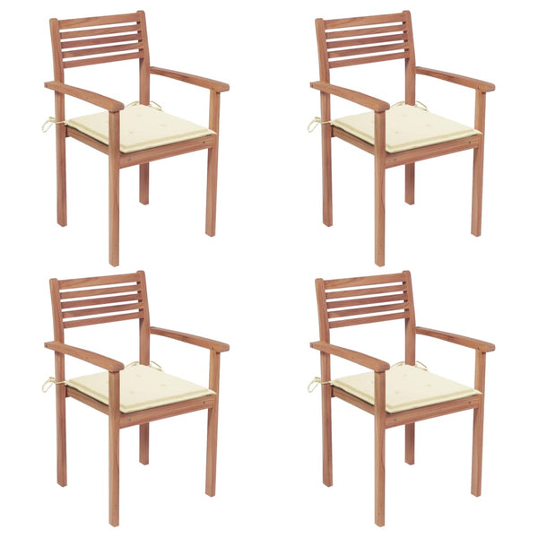 vidaXL Garden Chairs 4 pcs. with Cream White Cushions Solid Teak Wood