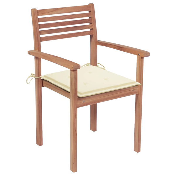 vidaXL Garden Chairs 4 pcs. with Cream White Cushions Solid Teak Wood