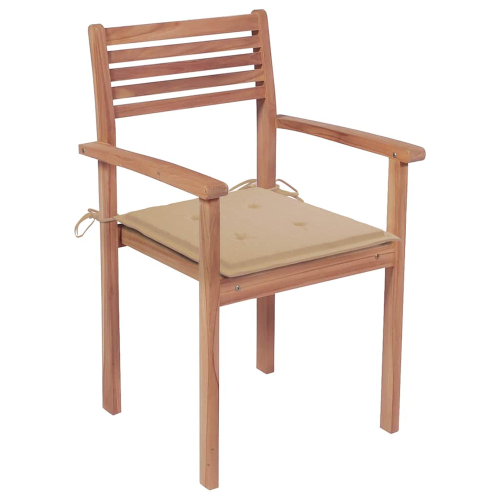 vidaXL Garden Chairs 4 pcs. with Beige Cushions Solid Teak Wood