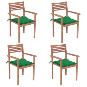 vidaXL Garden Chairs 4 pcs. with Green Cushions Solid Teak Wood