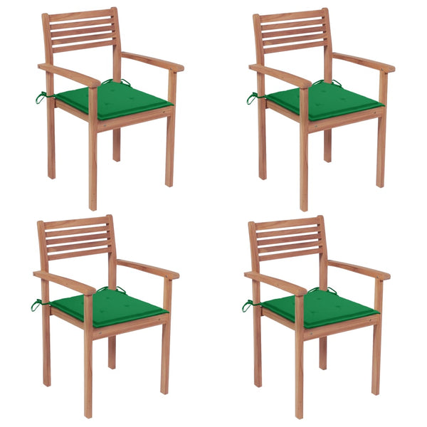vidaXL Garden Chairs 4 pcs. with Green Cushions Solid Teak Wood