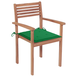 vidaXL Garden Chairs 4 pcs. with Green Cushions Solid Teak Wood