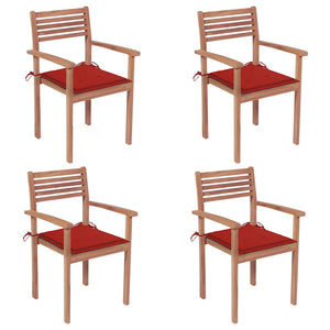 vidaXL Garden Chairs 4 pcs. with Red Cushions Solid Teak Wood