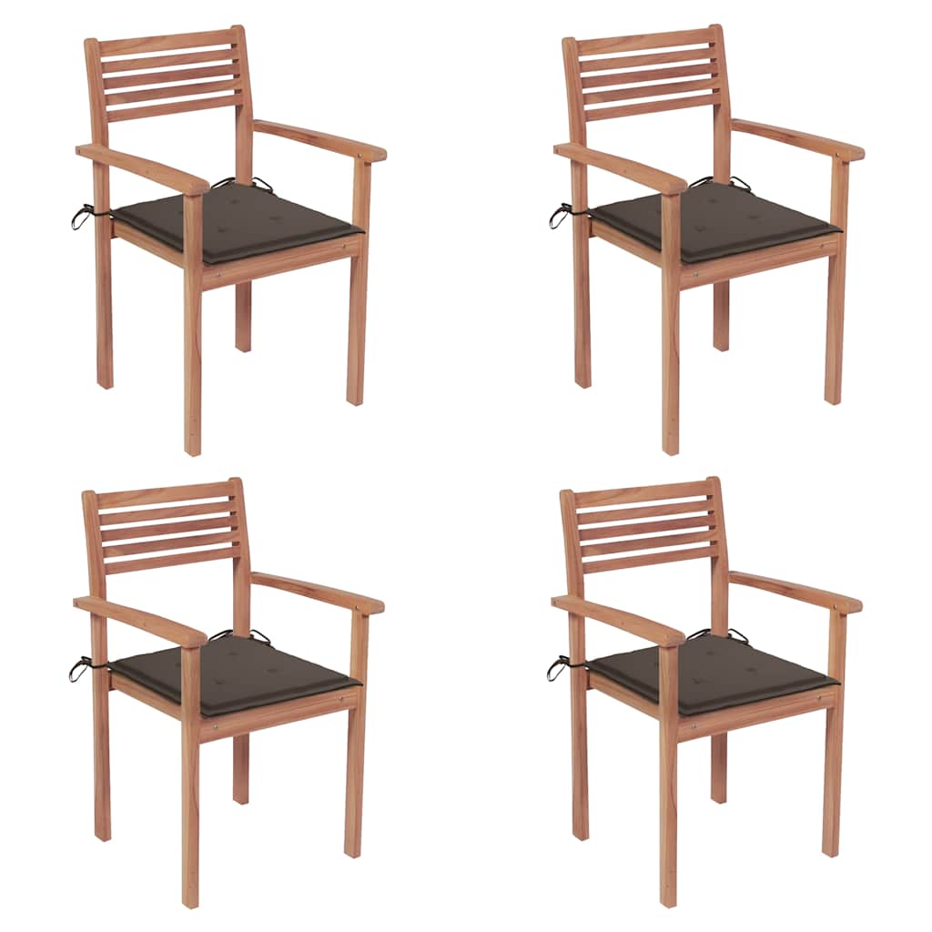 vidaXL Garden Chairs 4 pcs. with Taupe Cushions Solid Teak Wood